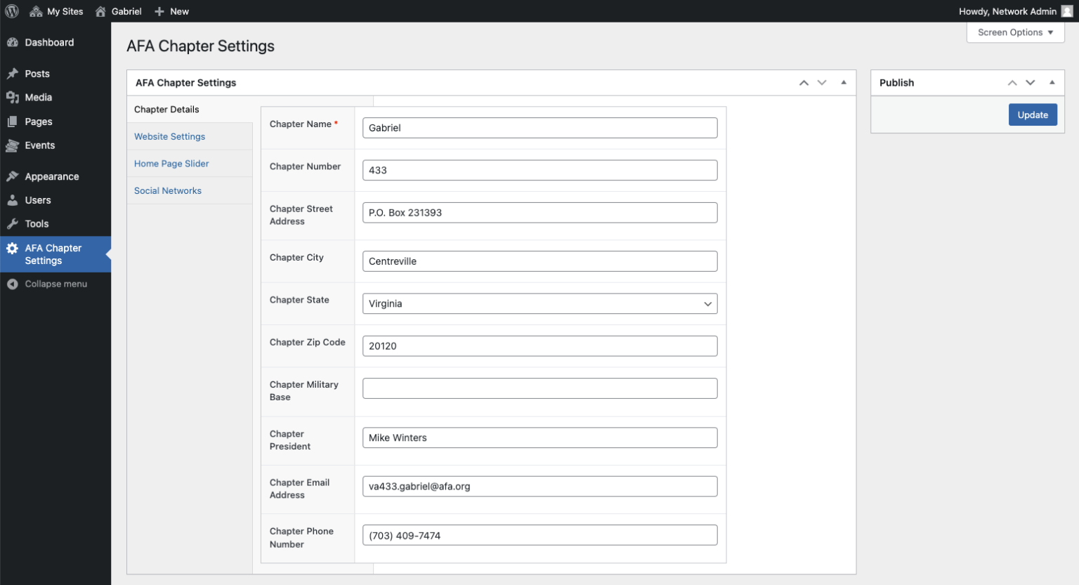 Modifying AFA Chapter Settings – AFA Chapters